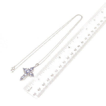 925 Sterling Silver Real Tanzanite Ornate Cross Cable Chain Necklace 22"