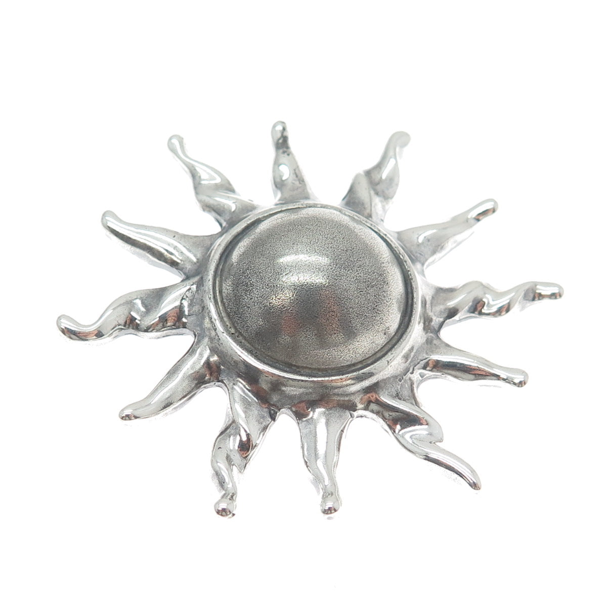 925 Sterling Silver Vintage Mexico Modernist Sun Oxidized Pin Brooch