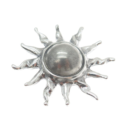 925 Sterling Silver Vintage Mexico Modernist Sun Oxidized Pin Brooch