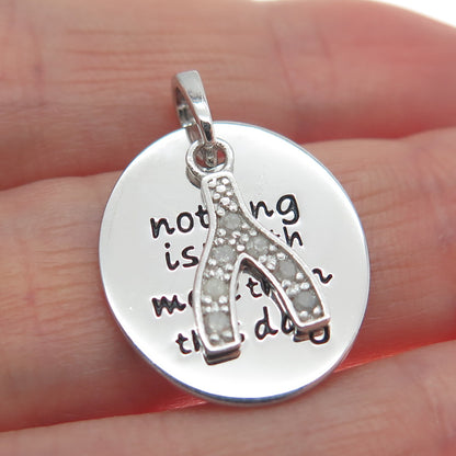 HAN 925 Sterling Diamond Nothing Is Worth More Than This Day Wishbone Pendant