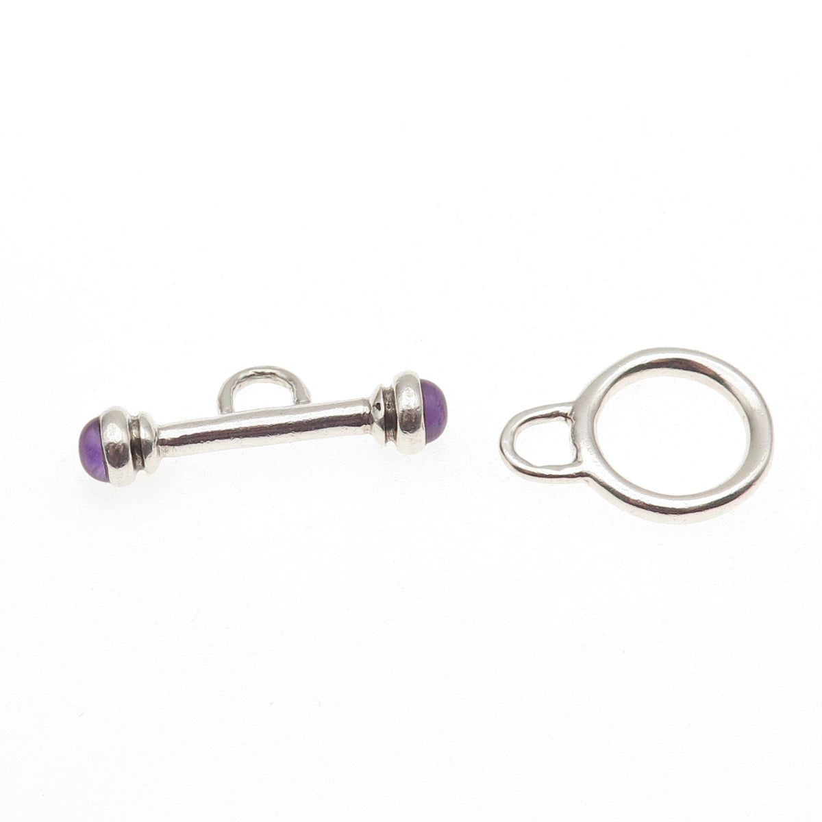 925 Sterling Silver Vintage Real Amethyst Bracelet / Necklace Toggle Lock Clasp