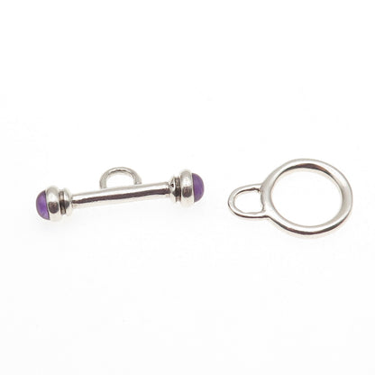 925 Sterling Silver Vintage Real Amethyst Bracelet / Necklace Toggle Lock Clasp