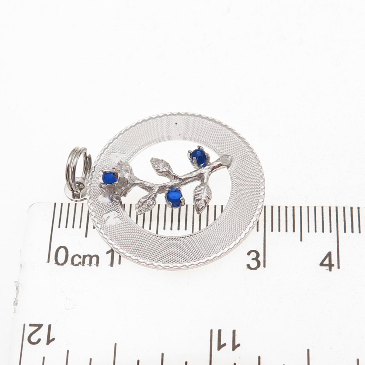 Mark Mercy 925 Sterling Silver Vintage Blue Rhinestone Nana Flower Charm Pendant