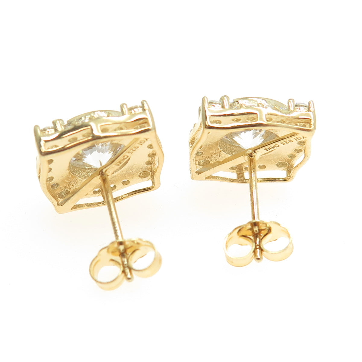 925 Sterling Silver Gold Plated Round-Cut C Z Earrings