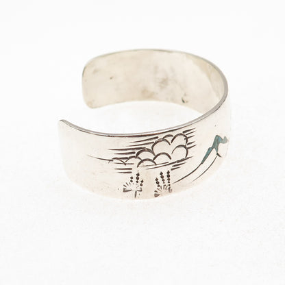 Old Pawn 925 Sterling Turquoise Coral Inlay Roadrunner Adjustable Bracelet 6.25"