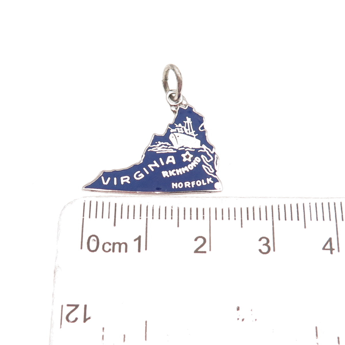 925 Sterling Silver Vintage Enamel Virginia State Map Mini Charm Pendant