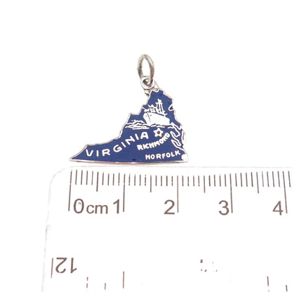925 Sterling Silver Vintage Enamel Virginia State Map Mini Charm Pendant