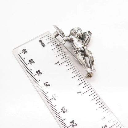 925 Sterling Silver Antique Real Marcasite Gem Angel Pin Brooch / Slide Pendant