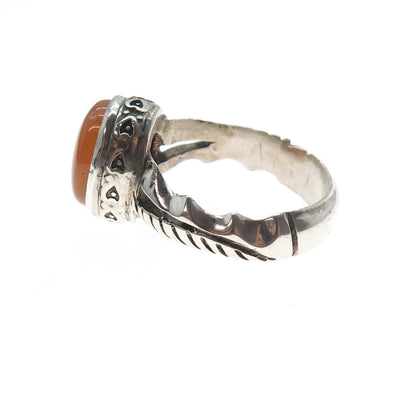 925 Sterling Silver Vintage Real Agate Modernist Oxidized Ring Size 13.25