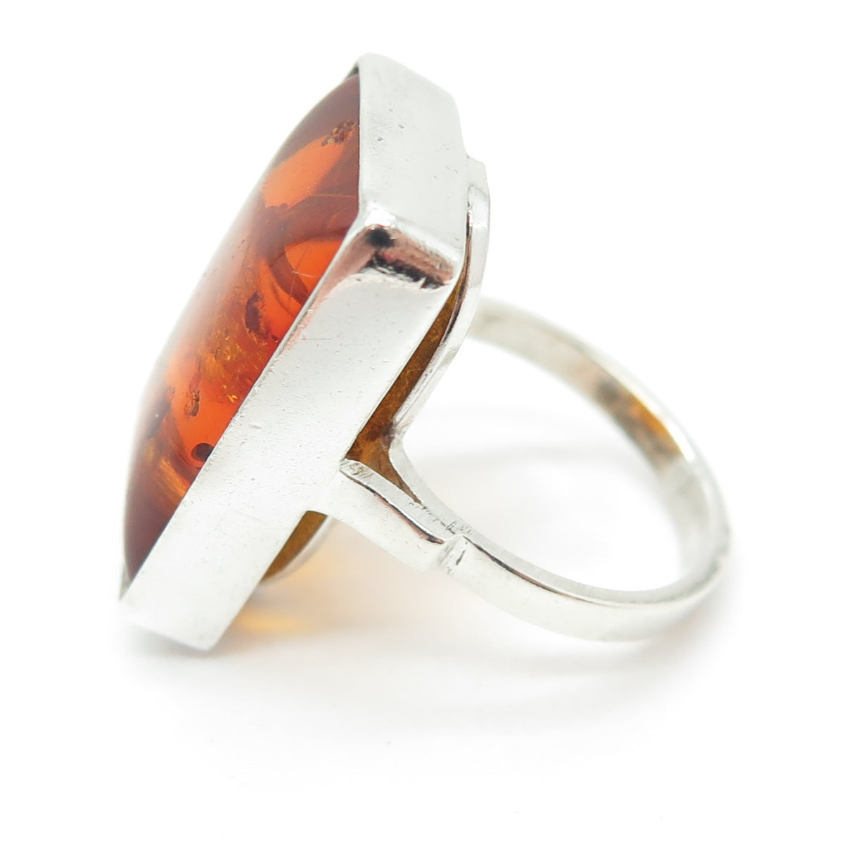 925 Sterling Silver Vintage Real Baltic Amber Modernist Ring Size 6.5