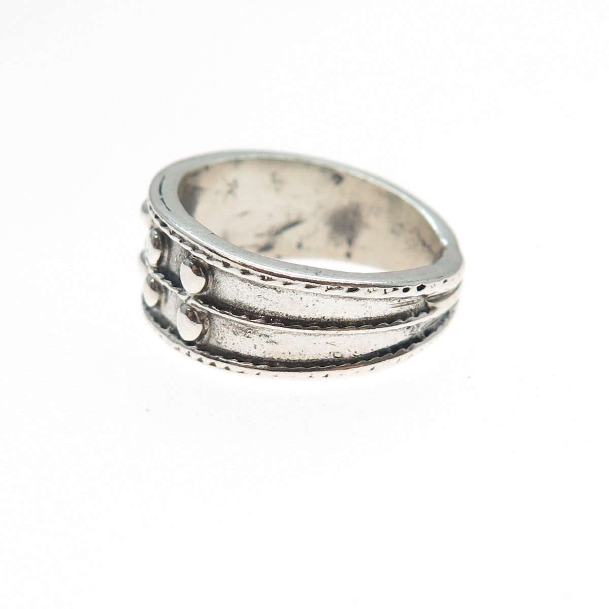 925 Sterling Silver Vintage Modernist Beaded Oxidized Ring Size 6.25