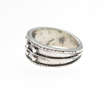 925 Sterling Silver Vintage Modernist Beaded Oxidized Ring Size 6.25