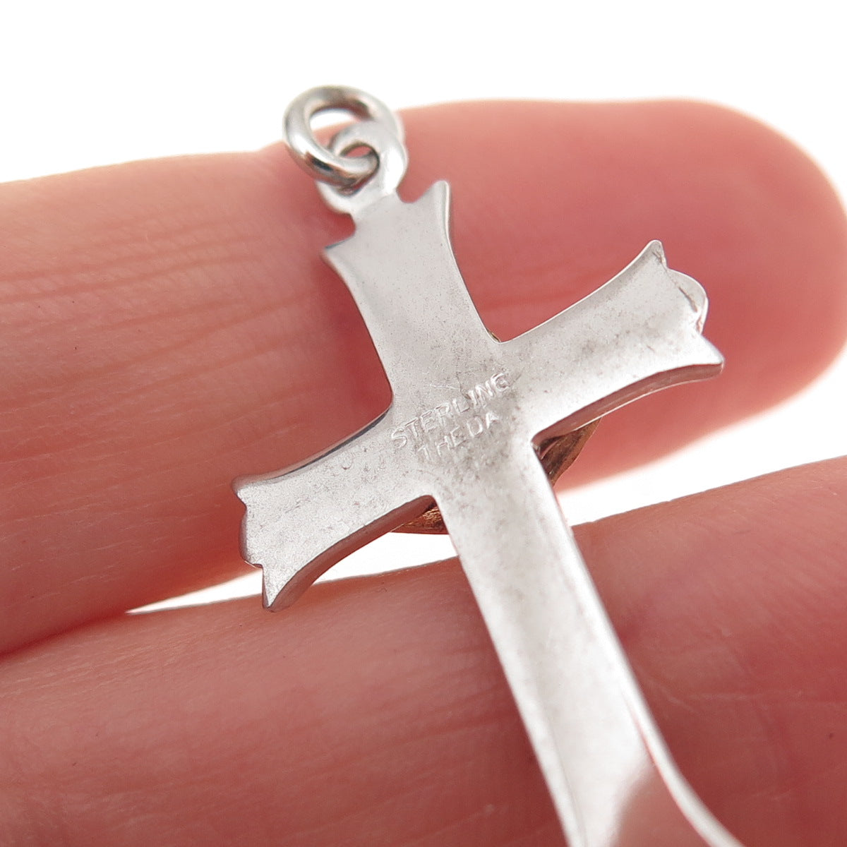Theda 925 Sterling Silver Vintage Crucifix Cross Religious Charm Pendant
