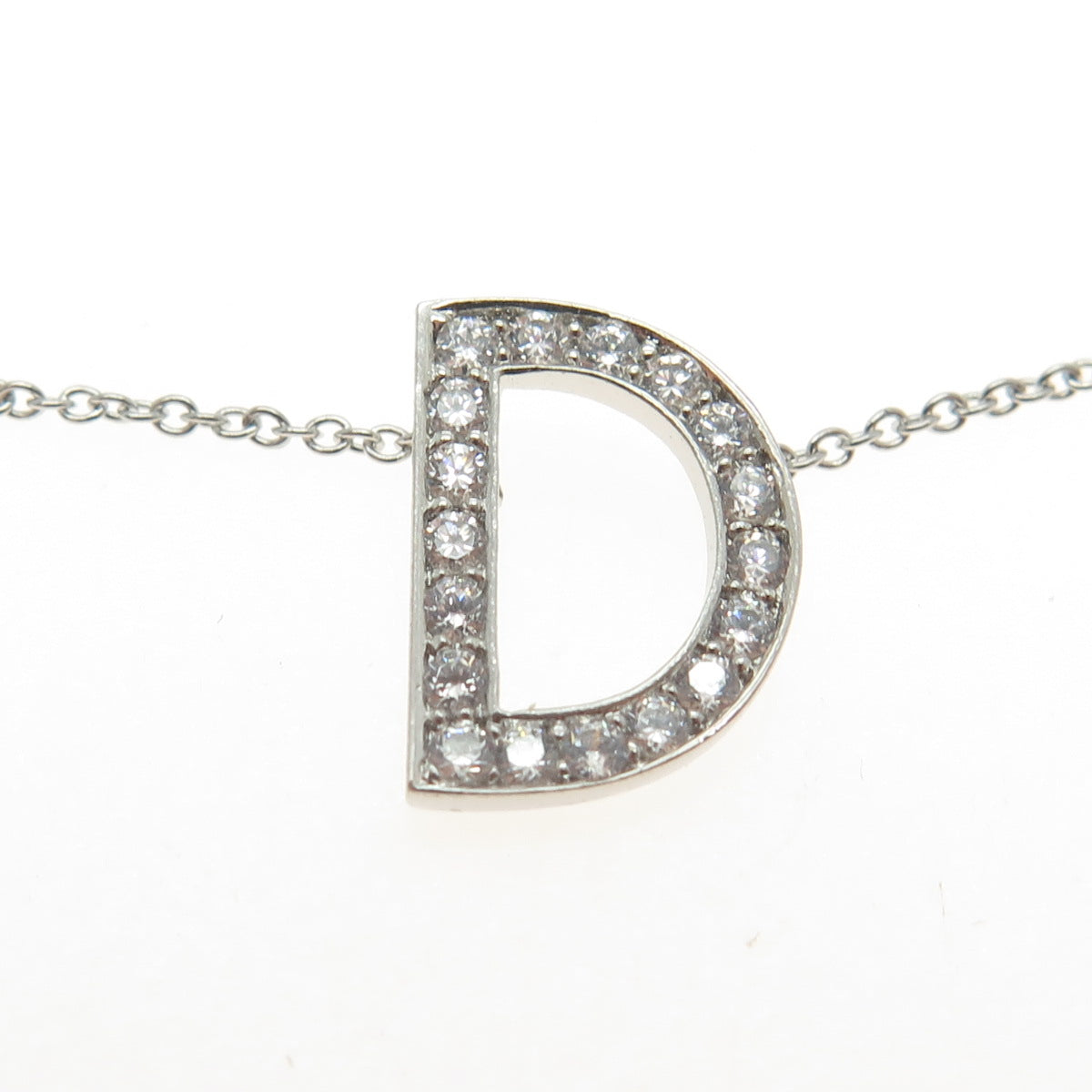 925 Sterling Silver Round-Cut C Z Letter "D" Initial Cable Chain Necklace 16-18"