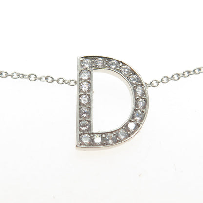 925 Sterling Silver Round-Cut C Z Letter "D" Initial Cable Chain Necklace 16-18"