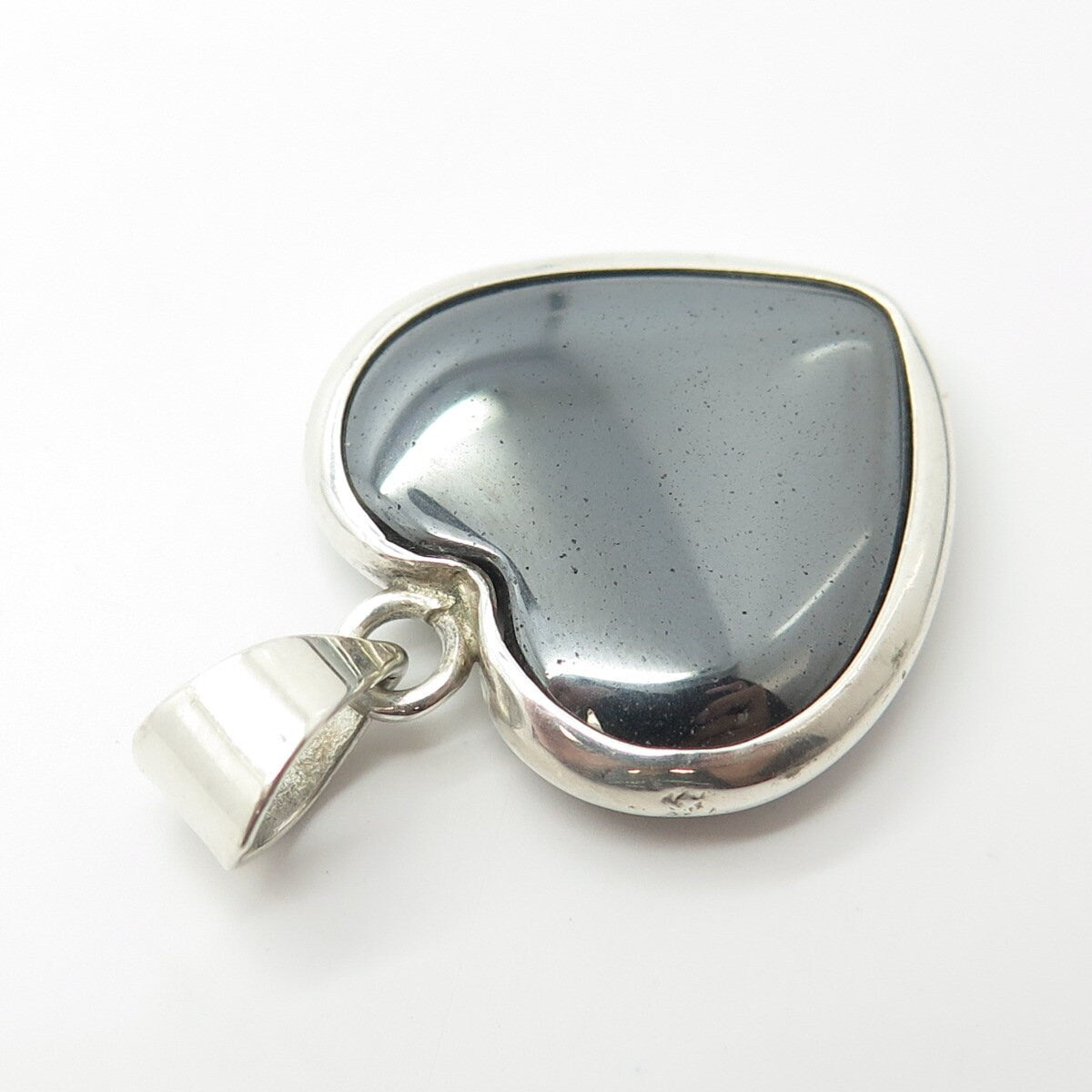925 Sterling Silver Vintage AIS Mexico Real Hematite Gem Heart Pendant