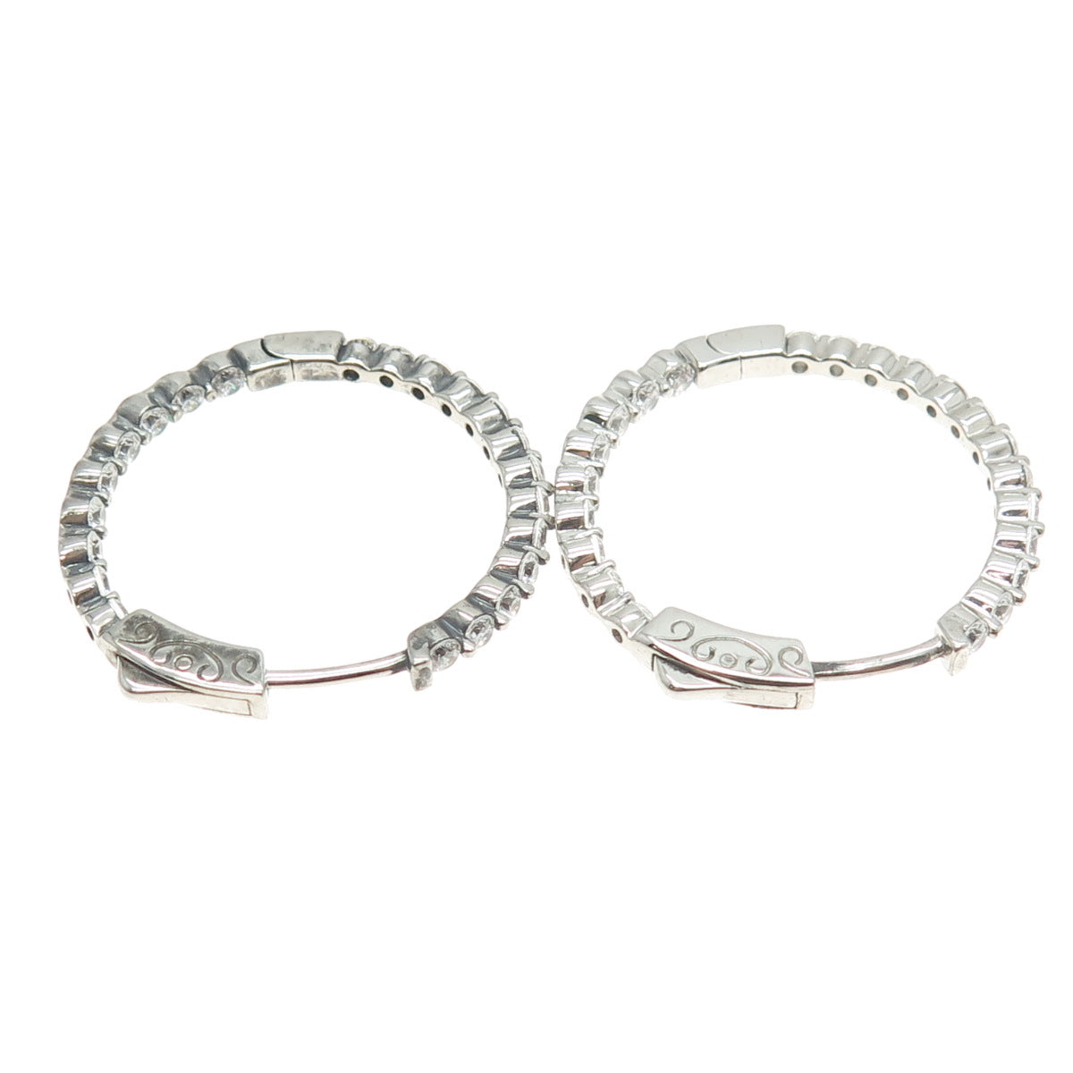 925 Sterling Silver Round-Cut C Z In & Out Hoop Earrings