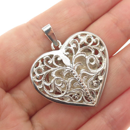 925 Sterling Silver Vintage Floral Heart Charm Pendant