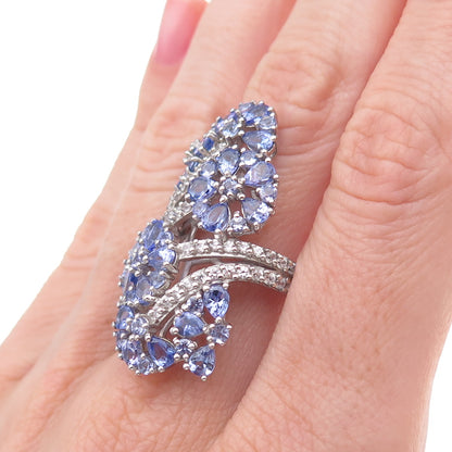 Chuck Clemency 925 Sterling Silver Real Tanzanite & White Topaz Ring Size 8.25