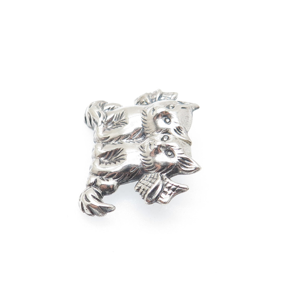 BEAU 925 Sterling Silver Vintage Kitty Cat Couple Oxidized Pin Brooch