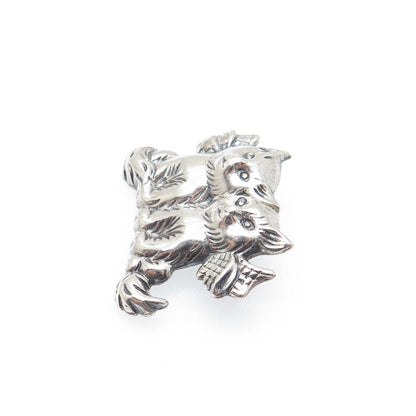 BEAU 925 Sterling Silver Vintage Kitty Cat Couple Oxidized Pin Brooch