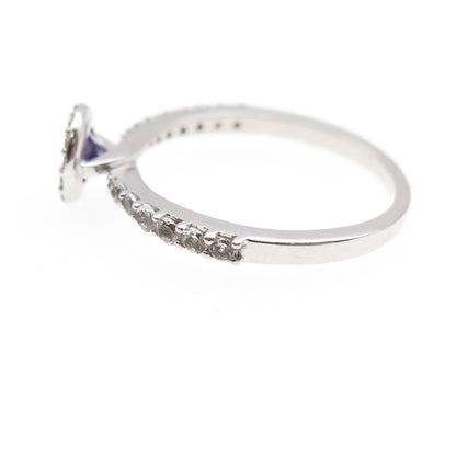 925 Sterling Silver Real Round-Cut Amethyst & White Topaz Ring Size 6.5