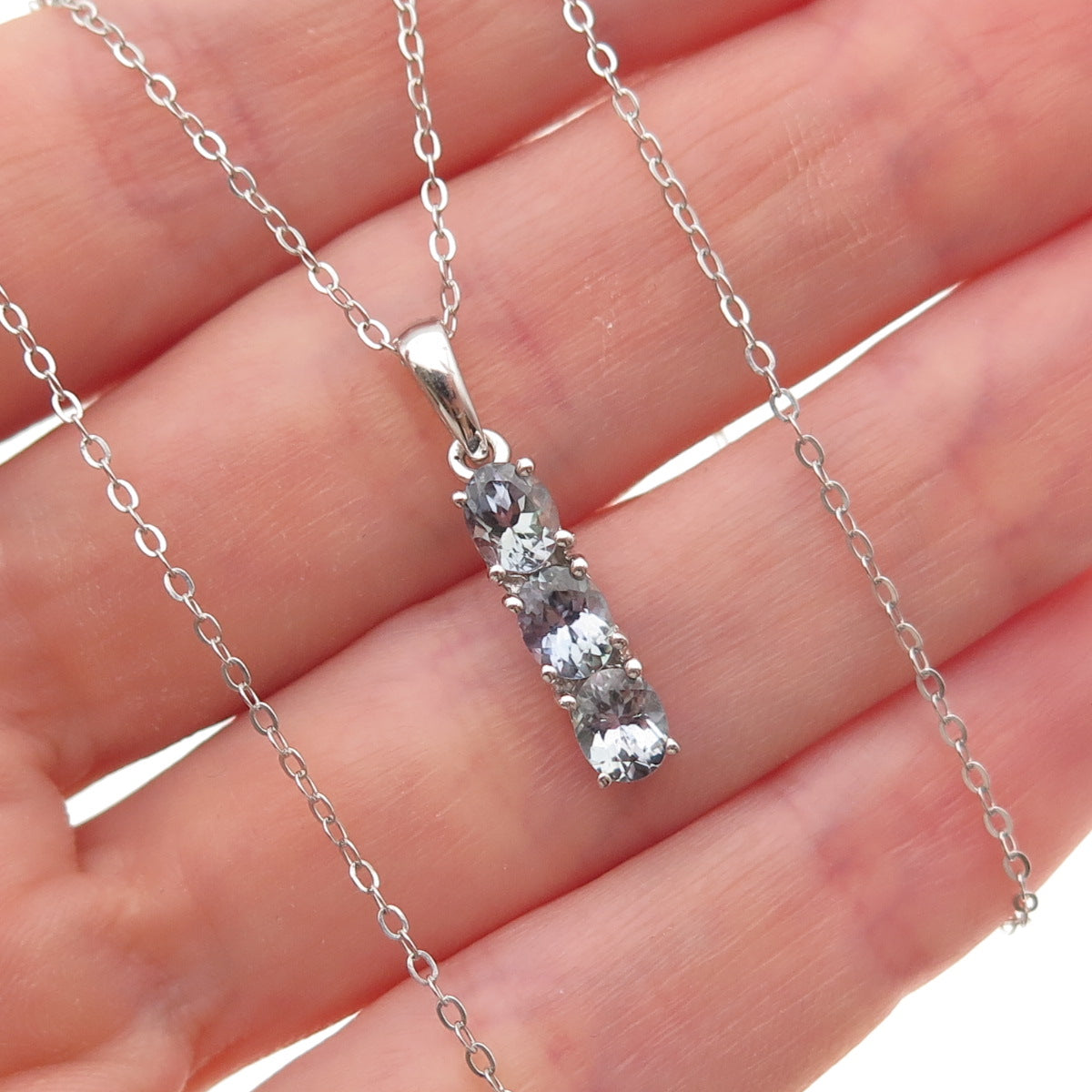 Chuck Clemency 925 Sterling Silver Real Oval-Cut Iolite Cable Chain Necklace 20"