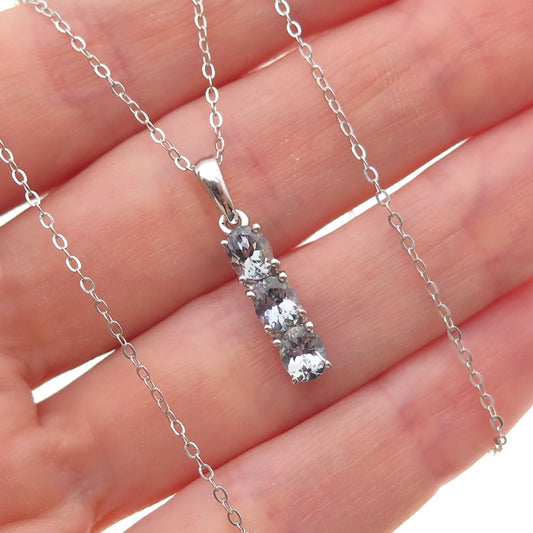 Chuck Clemency 925 Sterling Silver Real Oval-Cut Iolite Cable Chain Necklace 20"