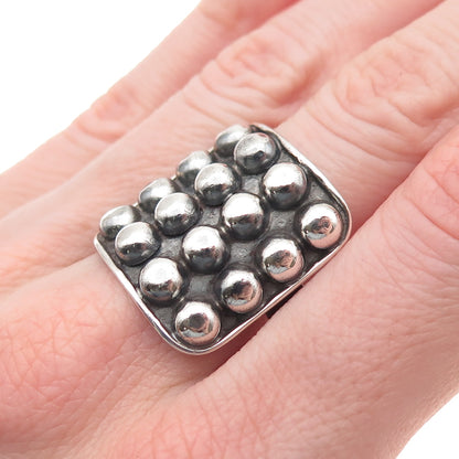 925 Sterling Silver Vintage Modernist Beaded Oxidized Ring Size 9