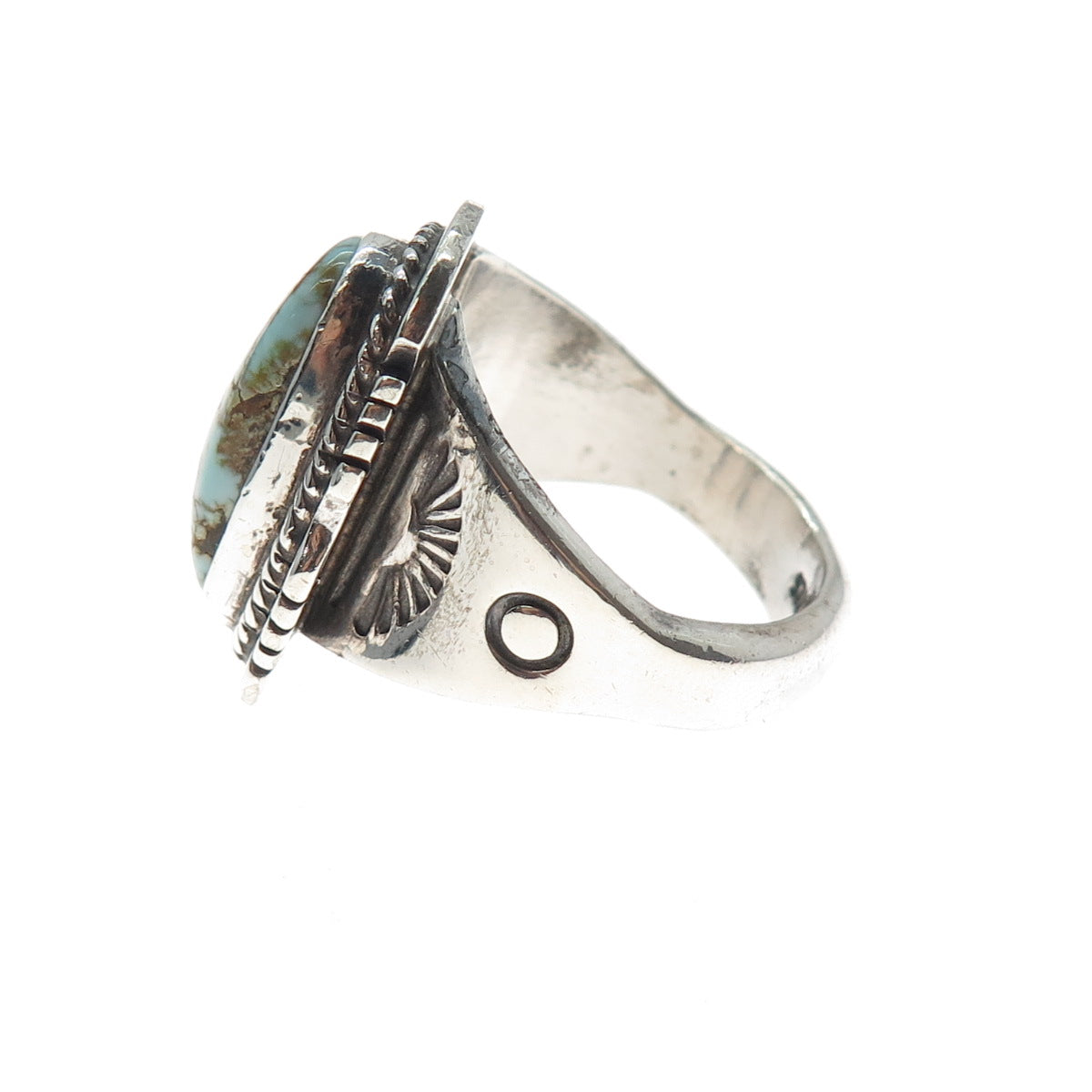 Pete Sanchez Isleta Old Pawn Sterling Silver Vintage Turquoise Ring Size 12.25