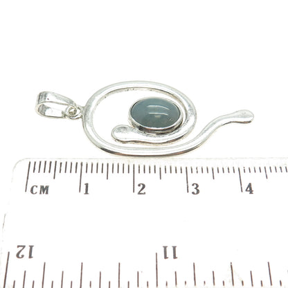 925 Sterling Silver Vintage Real Milky Aquamarine Modernist Spiral Pendant