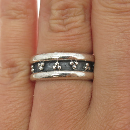 925 Sterling Silver Vintage Beaded Band Ring Size 7