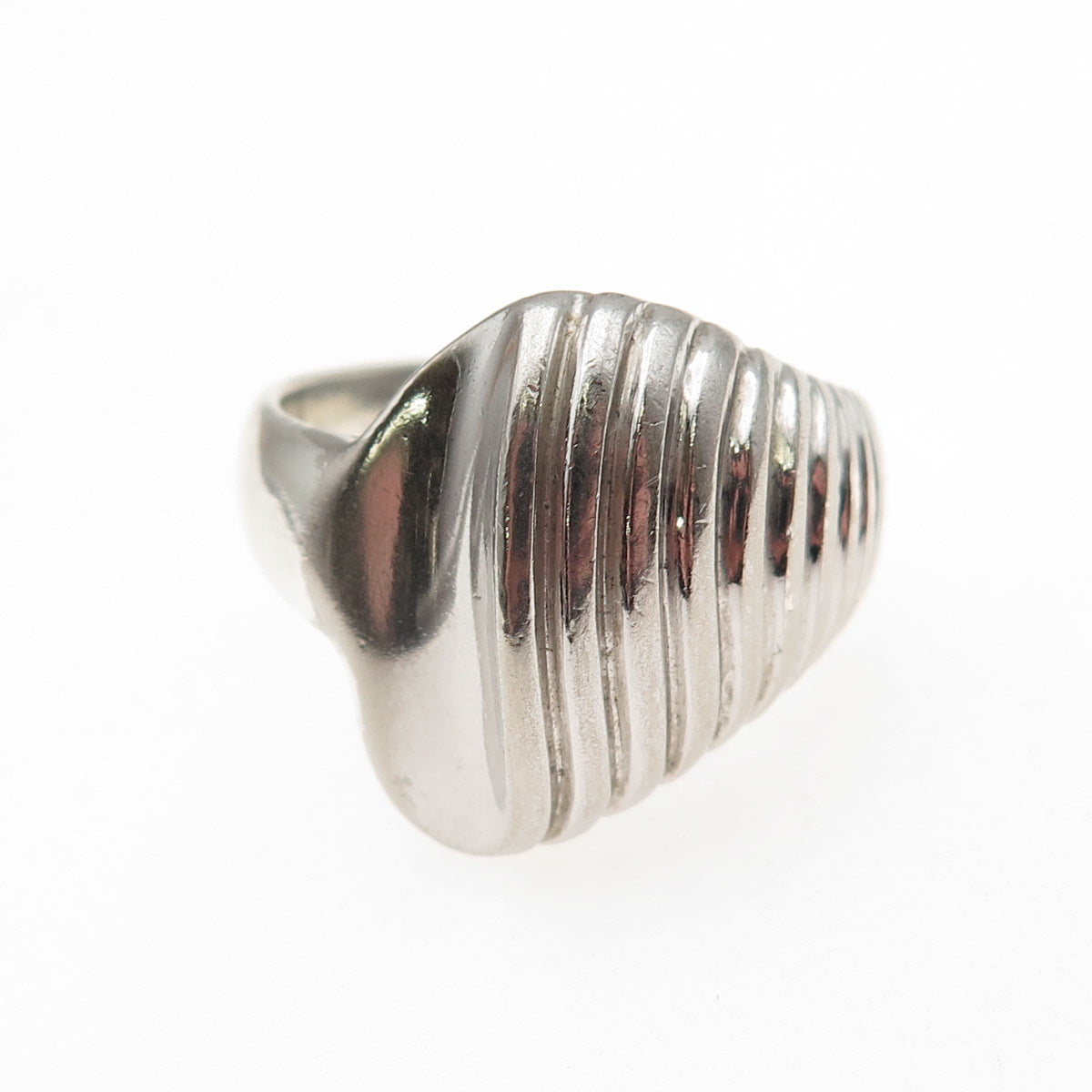 925 Sterling Silver Vintage Modernist Seashell Oxidized Ring Size 9