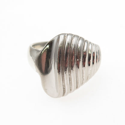 925 Sterling Silver Vintage Modernist Seashell Oxidized Ring Size 9