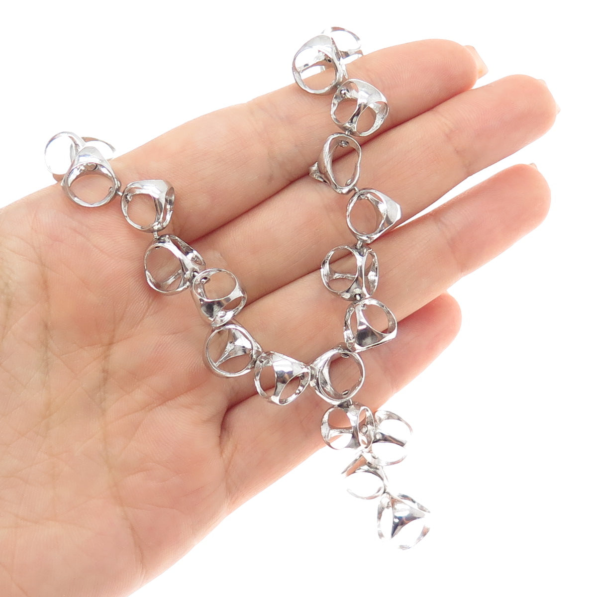 925 Sterling Silver Vintage Modernist Chain Necklace 16-18"