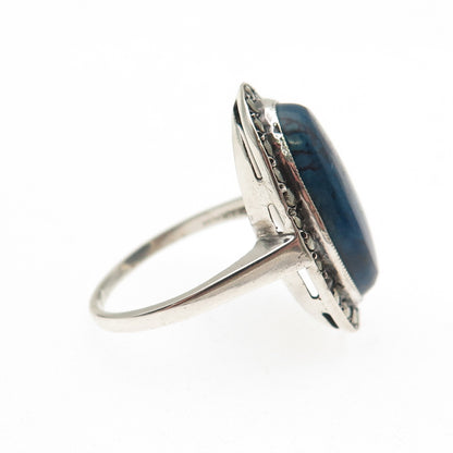 925 Sterling Silver Antique Art Deco Germany Real Lapis & Marcasite Ring Size 6