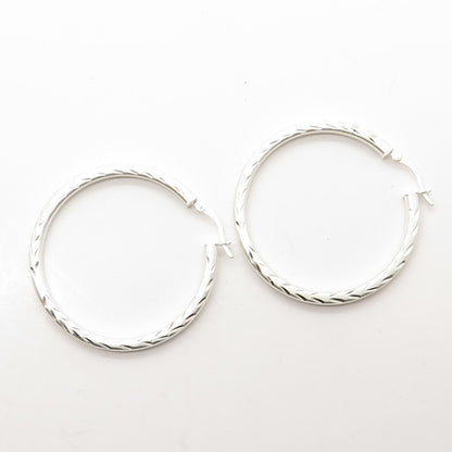 HANIN 925 Sterling Silver Engraved Hinged Hoop Earrings