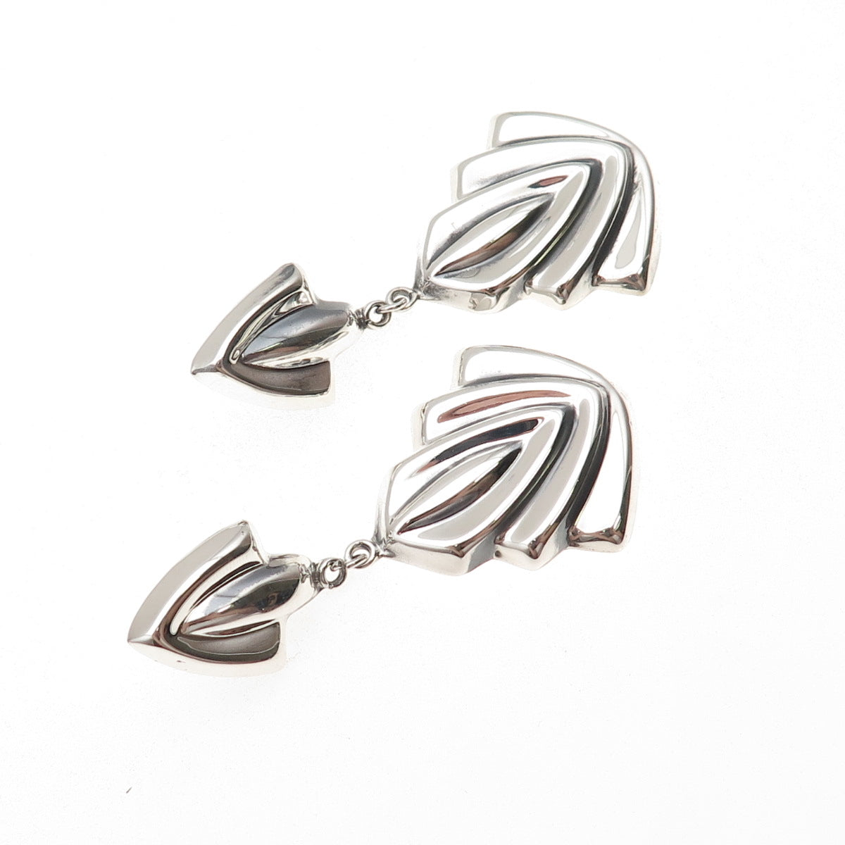 925 Sterling Silver Vintage Mexico Modernist Oxidized Dangle Earrings