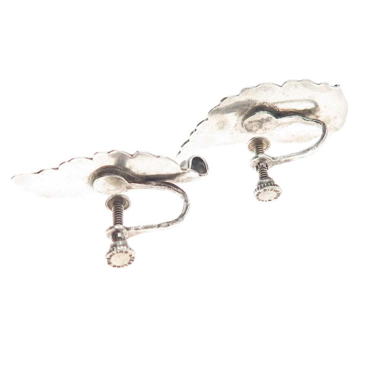925 Sterling Silver Antique Art Deco Floral Leaf Screw Back Earrings