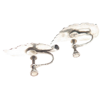 925 Sterling Silver Antique Art Deco Floral Leaf Screw Back Earrings