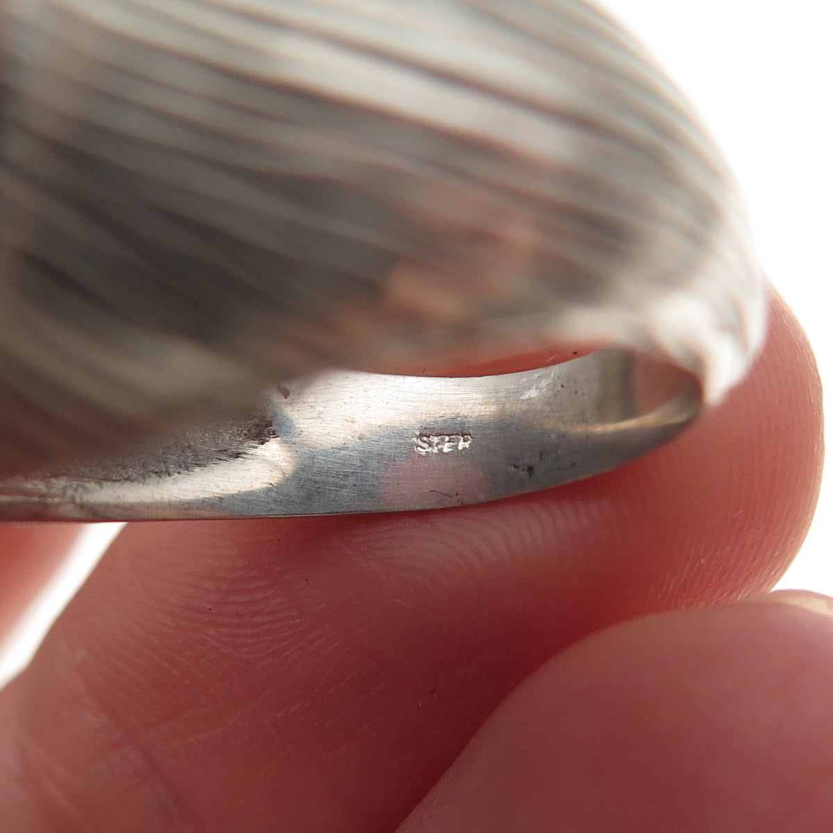 925 Sterling Silver Vintage Real Rhodochrosite Modernist Oxidized Ring Size 8