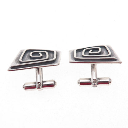 925 Sterling Silver Vintage Modernist Spiral Oxidized Cufflinks