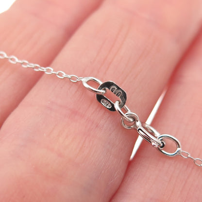 925 Sterling Silver Real Round-Cut Diamond Heart Cable Chain Necklace 20"