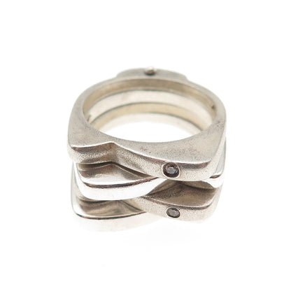 925 Sterling Silver Vintage Round-Cut C Z Modernist 4-Row Folding Ring Size 8.25
