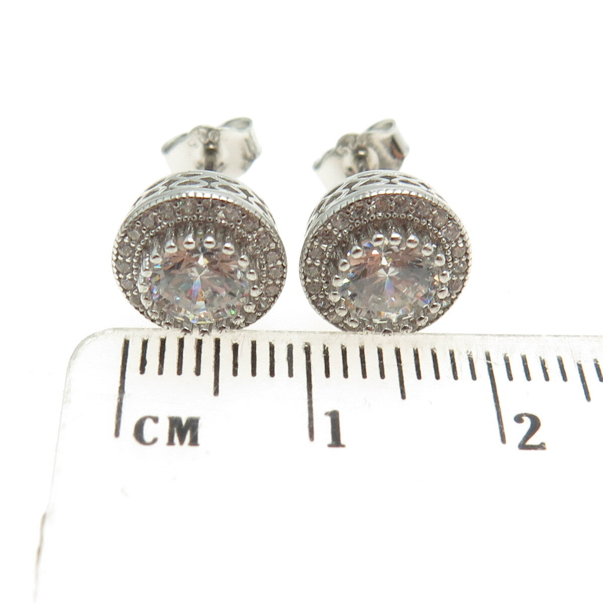 925 Sterling Silver Round-Cut C Z Sparkle Stud Earrings