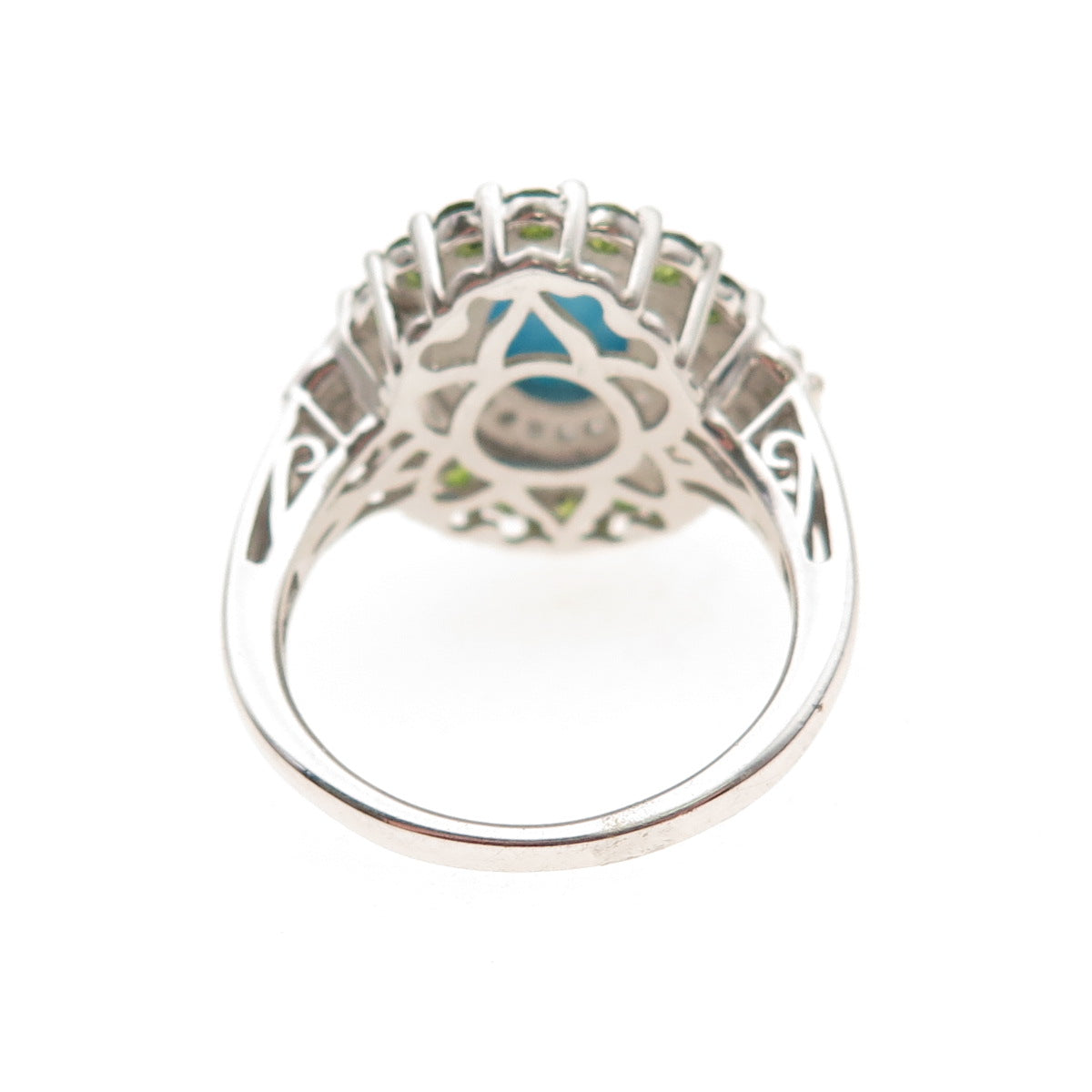 Chuck Clemency 925 Sterling Silver Real Turquoise Peridot & Topaz Ring Size 8.25