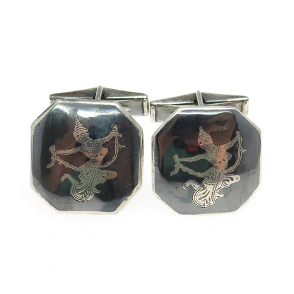 925 Sterling Silver Antique Art Deco Siam Niello Hindu Goddess Cufflinks