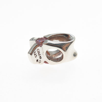CHAMILIA 925 Sterling Silver Pink C Z Give Back Breast Cancer Slide Bead Charm
