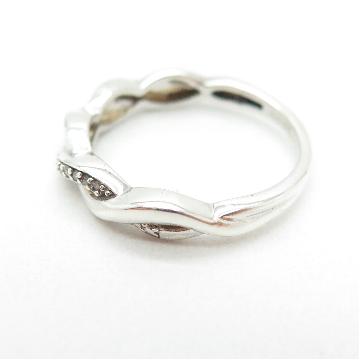SAMARA SJD 925 Sterling Silver Real Round-Cut Diamond Twisted Ring Size 6.25