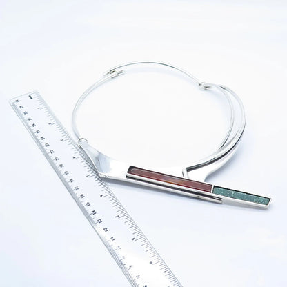 925 Sterling Silver Vintage Israel NAOR Aventurine & Agate Gem Necklace 16"